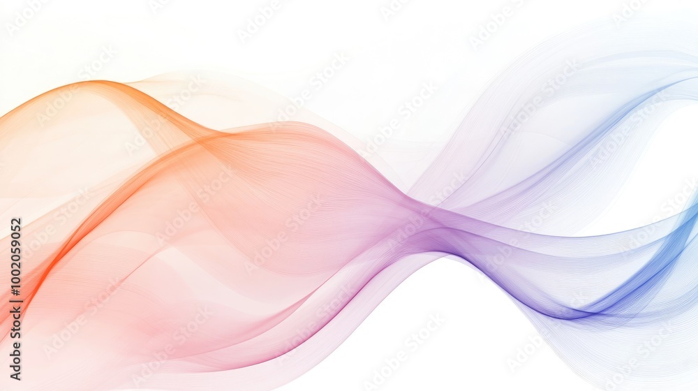 Poster abstract curved lines in soft pastel shades on a white background, creating a sense of calm and flui