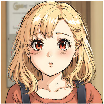 La mas hermosa joven de pelos dorados en estilo manga