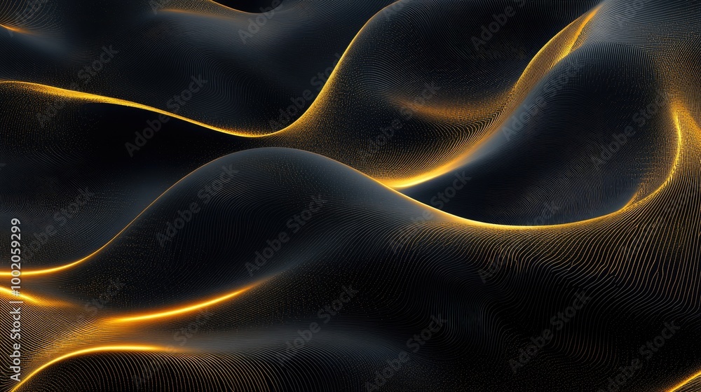 Poster abstract lines in gold and black intertwining in a wave-like pattern, creating a sense of luxury and