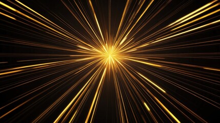 Fototapeta premium Abstract golden lines spreading out like rays from a central point, symbolizing growth, light, and innovation on a dark background, ideal for futuristic themes