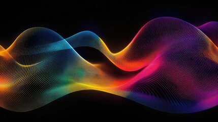 Fototapeta premium Bright, flowing abstract lines in rainbow colors on a black background, forming intricate curves and swirls, representing creativity and dynamism