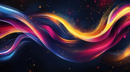 Colorful abstract lines forming dynamic curves and swirls on a dark background, evoking a sense of energy and motion, perfect for creative or tech-related projects