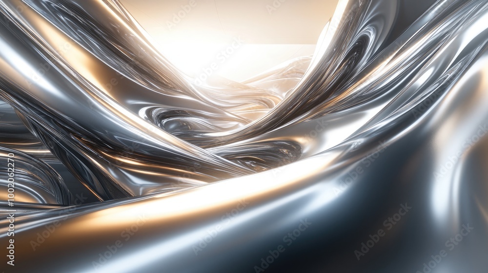 Poster sleek lines of light forming dynamic patterns around smooth metallic shapes, creating a modern and f