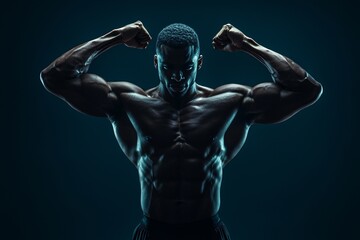 Obraz premium A powerful athlete showcases impressive strength with a striking pose that highlights their defined muscles.