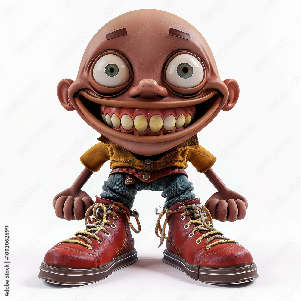 Poster cheerful character with big head and oversized shoes, exuding playful and fun vibe. this animated fi