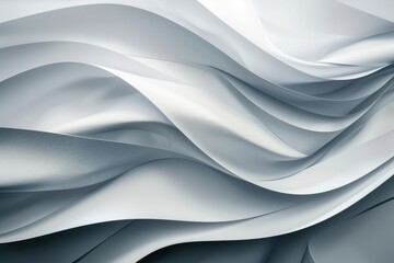 Elegant abstract design with layered flowing white and gray shapes creating a textured, wavy effect