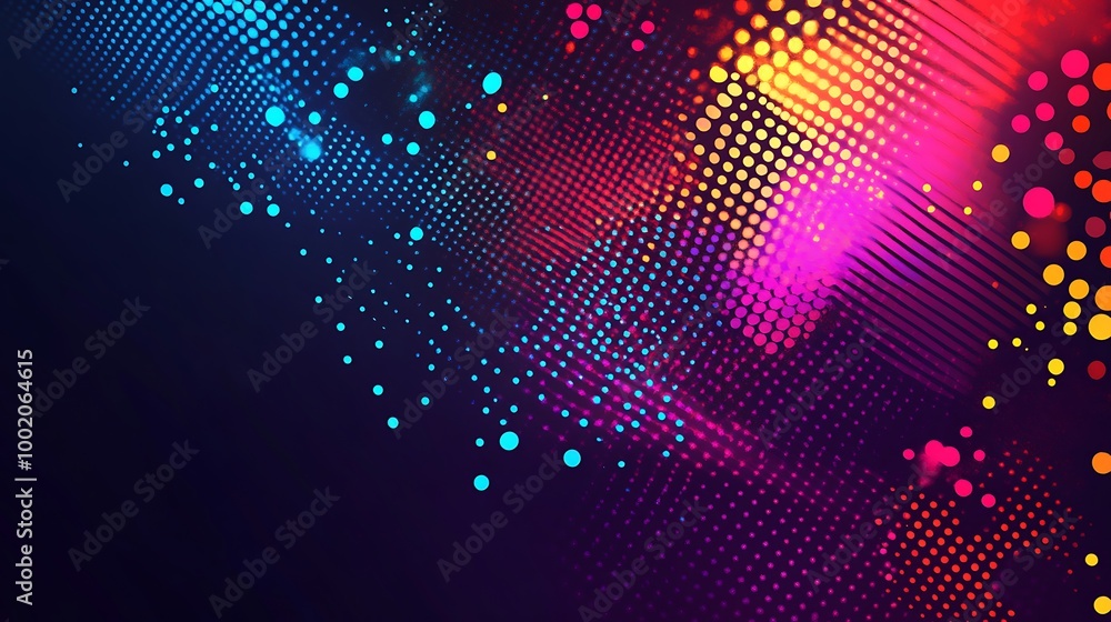 Poster Abstract colorful background with glowing dots and lines.