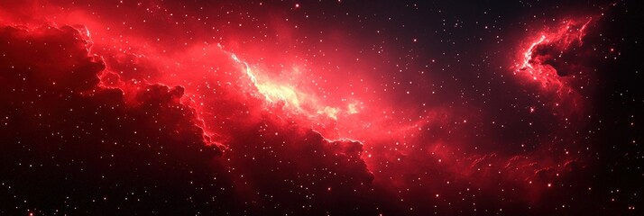 Red Nebula with Dust Particles in Space Background