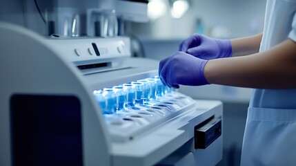 A side view of a doctor conducting a pH test as part of a laboratory experiment, using advanced testing equipment.