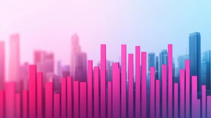 Fototapeta premium Abstract city skyline with banks shrinking in the background, symbolizing falling interest rates and their effect on the financial sector, modern economy, financial crisis concept