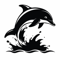 Big fun cheerful cetacean breach on light backdrop. Dark ink hand drawn funny pet pictogram logotype emblem insignia design 