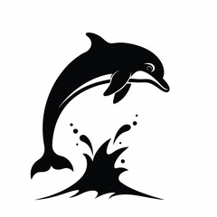 Big fun cheerful cetacean breach on light backdrop. Dark ink hand drawn funny pet pictogram logotype emblem insignia design 