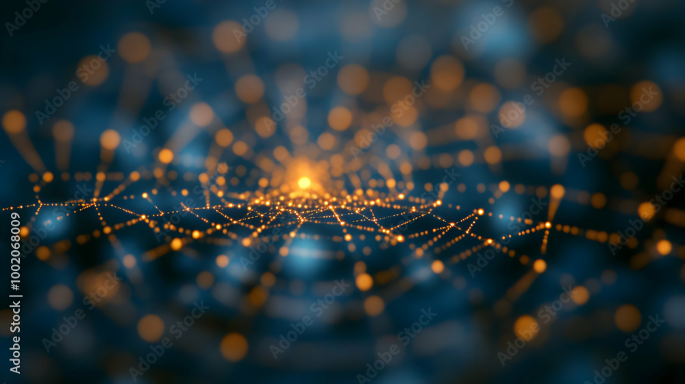 Poster a vibrant abstract web of glowing nodes against a dark background, symbolizing connectivity and digi