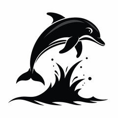 Black dolphin silhouette breaching vector design
