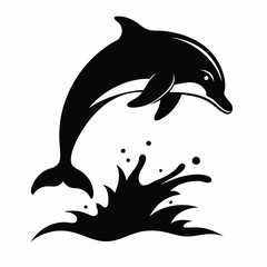 Black dolphin silhouette breaching vector design