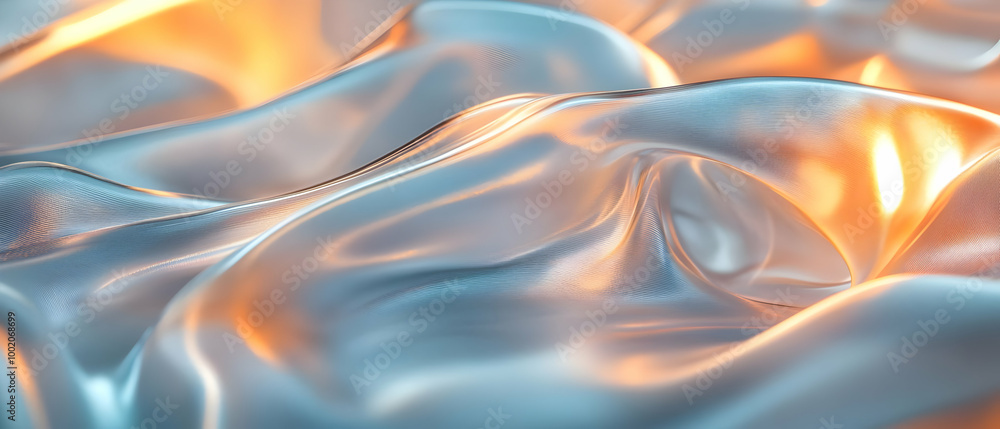 Poster abstract smooth fabric texture with warm hues of orange and blue, creating a visually appealing dept