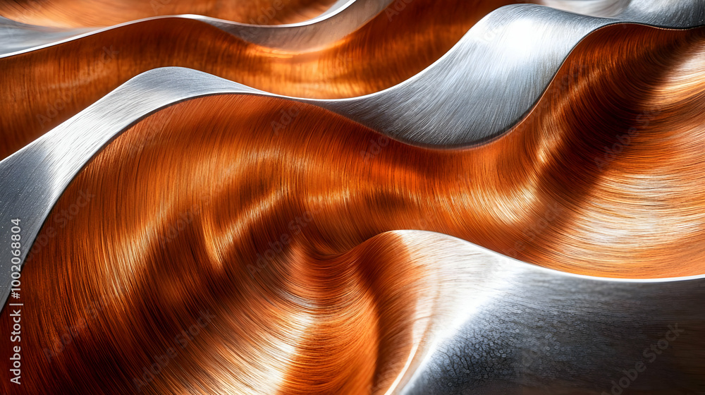 Poster abstract waves of copper and silver metal create a stunning visual texture with dynamic movement and