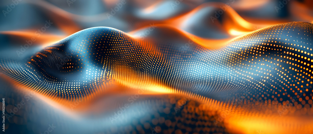 Poster abstract wave pattern with glowing orange and blue colors, creating a dynamic and visually stunning 