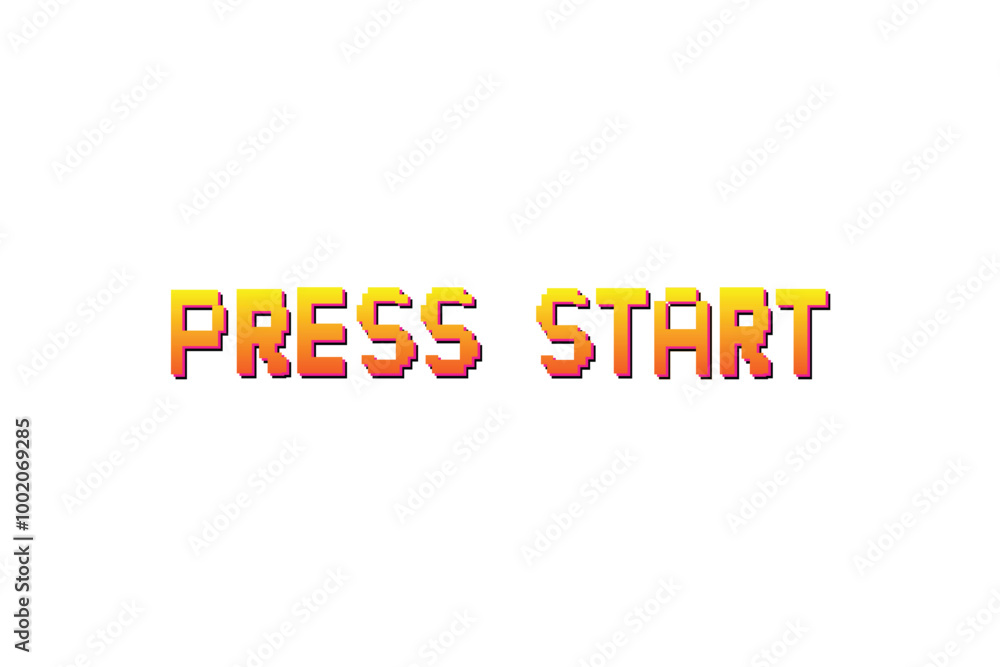 Poster press start. pixel art background.8 bit game. retro game. for game assets in vector illustrations on