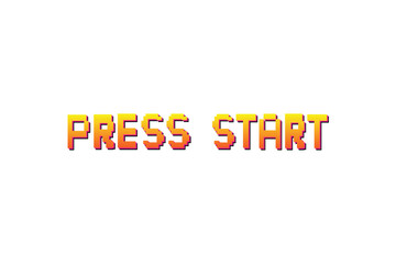 Press start. Pixel art background.8 bit game. retro game. for game assets in vector illustrations on white background.