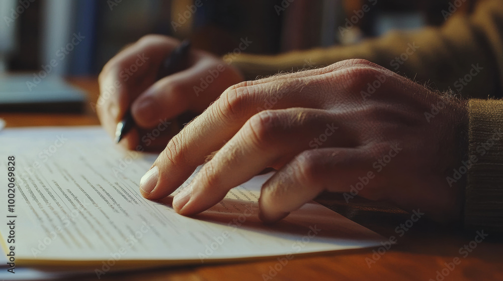 Aufkleber hand resting on strategy document while writing notes conveys sense of focus and determination. sett