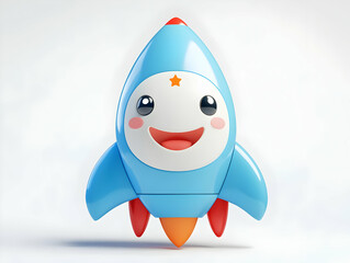 Cute cartoon rocket with a smiling face, colorful design, perfect for children's themes, toys, and educational materials.
