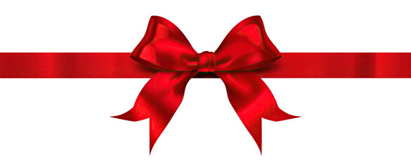 Elegant red satin bow on a transparent background, perfect for adding a touch of luxury to holiday gift wrapping and enhancing the aesthetic of any special occasion.