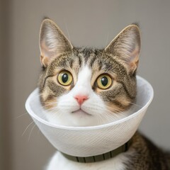 Cat with Soft Cone Collar Symbolizing Care