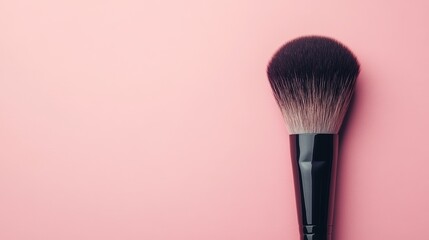 Makeup brush on a pink background, minimalistic