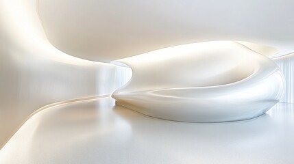A futuristic, minimalist interior with smooth, flowing forms and soft lighting.