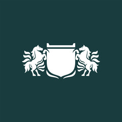 horse shield logo with heraldic style design