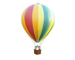 Naklejka premium A colorful hot air balloon ready for flight, showcasing vibrant stripes and a wicker basket.