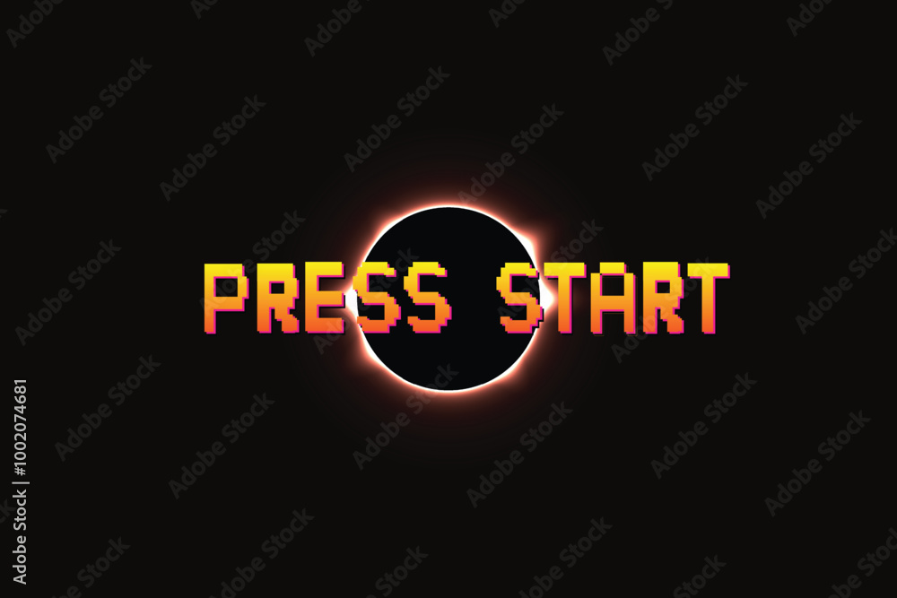 Poster press start. pixel art background. 8 bit game. retro game. for game assets in vector illustrations. 