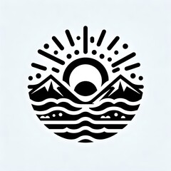 Sun with Mountain Icon Isolated in White Background. Sun Logo Symbol Vector Design for Graphic Resources