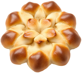 Artistic bread roll shaped like a flower isolated on transparent background. cut out. PNG