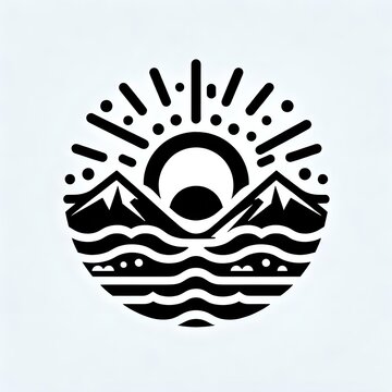 Sun with Mountain Icon Isolated in White Background. Sun Logo Symbol Vector Design for Graphic Resources