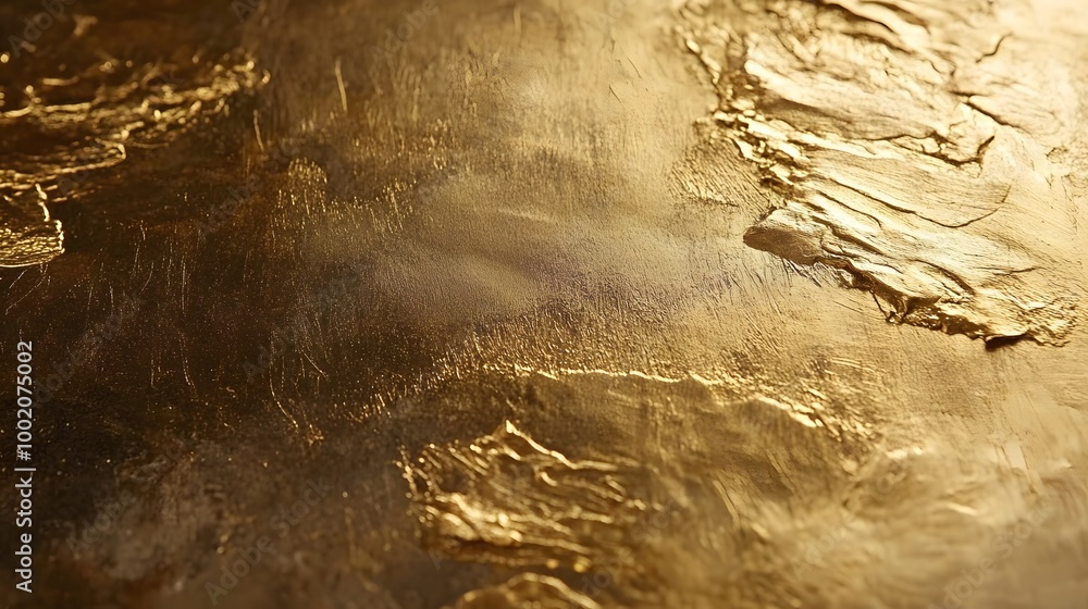 Poster a close-up view of a textured gold surface, showcasing intricate details and reflections of light.