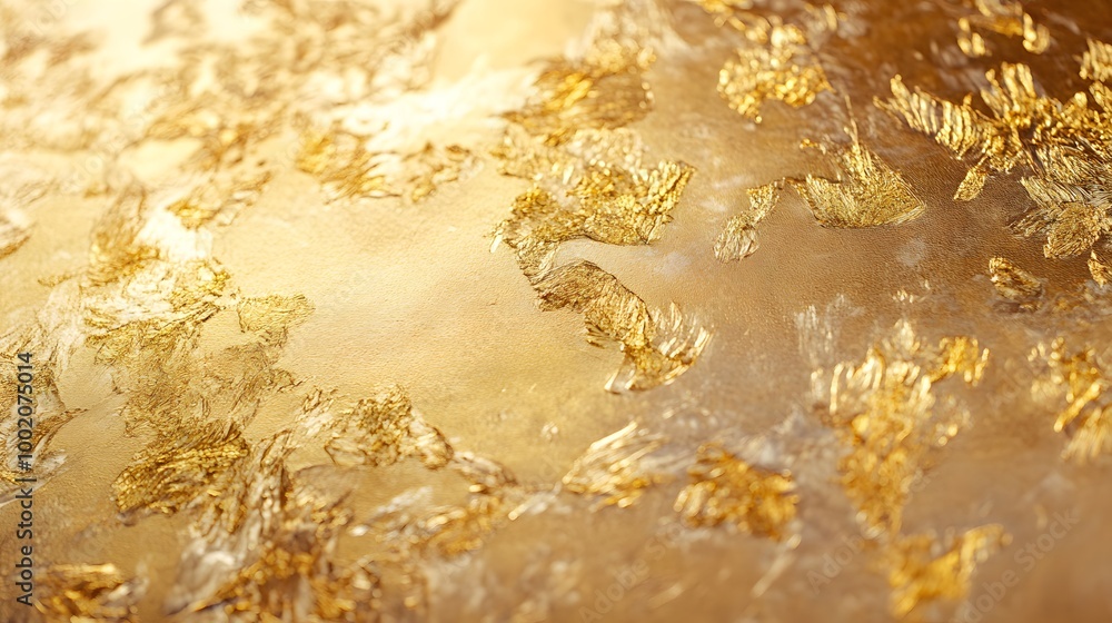 Poster a shimmering golden texture with intricate patterns, reflecting light and creating a rich, luxurious