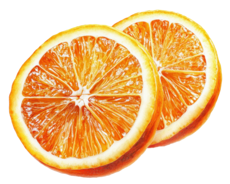 Two slices of orange showcasing vibrant color and texture.