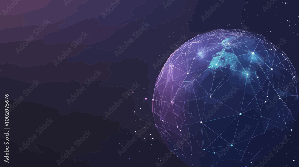 Poster abstract polygonal low poly planet earth with connecting dots and lines, wireframe connection struct