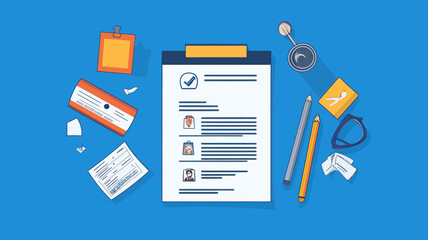 Professional CV Resume Illustration on Blue Background for Job Interview Concept Recruitment and Hiring Process Vector Graphic