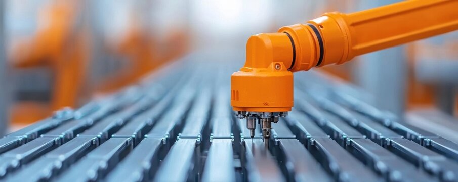 Precision machinery conducting automated quality control inspections, sensors ensuring adherence to strict manufacturing standards in a high-tech factory