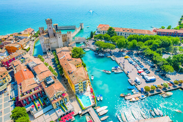 Rocca Scaligera Castle in Sirmione Lake Garda, Italy. Lago di garda