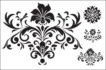 A collection of black and white designs with a white background