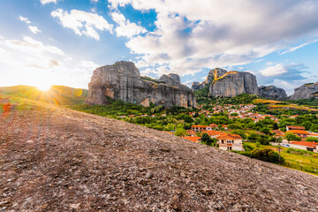 The monastery Meteora, rocky monasteries complex in Greece near Kalabaka city. Holy Monastery of...
