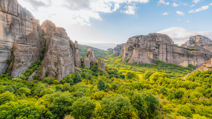 The monastery Meteora, rocky monasteries complex in Greece near Kalabaka city. Holy Monastery of...