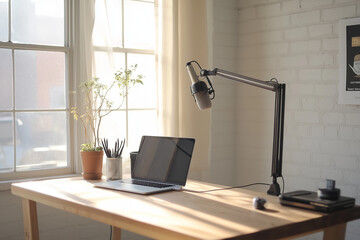 Expansive Table Facilitates Dynamic Conversations in a Professional Podcast Studio Setting