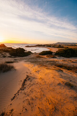 Romanos Beach near Voidokilia beach, lagoon with beaches in mediterranean, Ionian Sea, Pylos town , Greece.