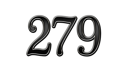 black metal 3d design of number 279 on white background.