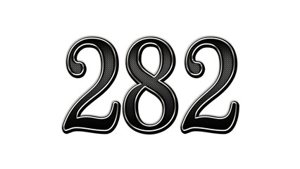black metal 3d design of number 282 on white background.